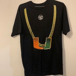 University of Miami, dyme lyfe black, T-shirt, large, gold chain pendant